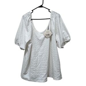 Ava & Viv White Eyelet Puff Sleeve Top‎ Womens 1X (18) New With Tags